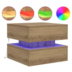 vidaXL Couchtisch mit LED-Leuchten Artisan-Eiche 50x50x40 cm