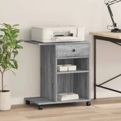 vidaXL Druckerständer mit Rollen Grau Sonoma 60x40x68,5 cm