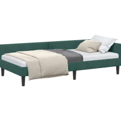 vidaXL Eckbettgestell mit Kopfteil Dunkelgrün 80 cm x 200 cm Samt