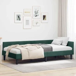 vidaXL Eckbettgestell mit Kopfteil Dunkelgrün 80 cm x 200 cm Samt