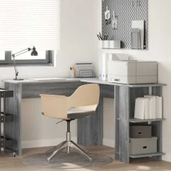 vidaXL Eck-Schreibtisch mit Regal Graues Sonoma 140 x 113,5 x 75 cm