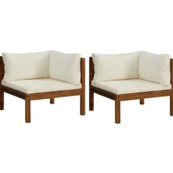 vidaXL Ecksofas 2 Stk. mit Cremeweißen Kissen Massivholz Akazie