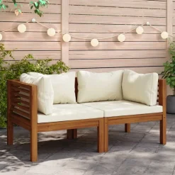 vidaXL Ecksofas 2 Stk. mit Cremeweißen Kissen Massivholz Akazie