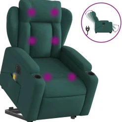 vidaXL Elektrischer Massagesessel mit Aufstehhilfe Dunkelgrün Stoff