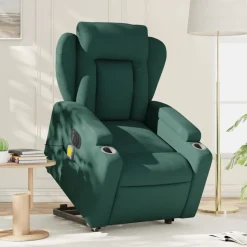 vidaXL Elektrischer Massagesessel mit Aufstehhilfe Dunkelgrün Stoff