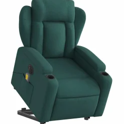 vidaXL Elektrischer Massagesessel mit Aufstehhilfe Dunkelgrün Stoff