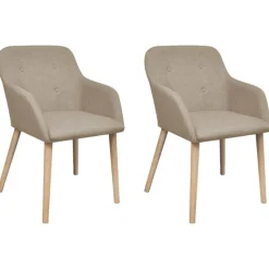 vidaXL Esszimmerstühle 2 Stk. Beige Stoff und Massivholz Eiche