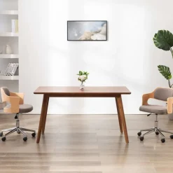 vidaXL Esszimmerstuhl Drehbar Taupe Bugholz und Stoff