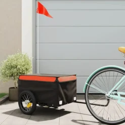 vidaXL Fahrradanhänger Schwarz und Orange 30 kg Eisen