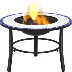 vidaXl Feuerstelle Mosaik Keramik Blau und Weiß 68 cm