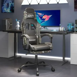 vidaXL Gamingstuhl mit Fußstütze Drehbar Schwarz Tarnfarben Kunstleder