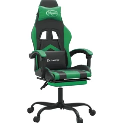 vidaXL Gaming-Stuhl mit Fußstütze Schwarz und Grün Kunstleder