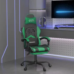 vidaXL Gaming-Stuhl mit Fußstütze Schwarz und Grün Kunstleder
