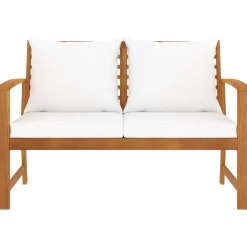 vidaXL Gartenbank 120 cm mit Cremeweißen Kissen Massivholz Akazie