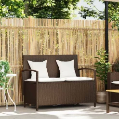 vidaXL Gartenbank mit Stauraum und Kissen Braun Poly Rattan