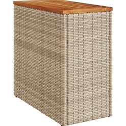 vidaXL Garten-Beistelltisch Holzplatte Beige 58x27,5x55 cm Poly Rattan
