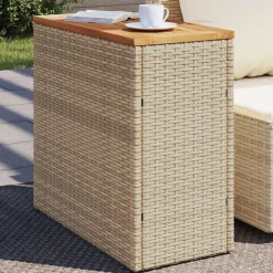 vidaXL Garten-Beistelltisch Holzplatte Beige 58x27,5x55 cm Poly Rattan