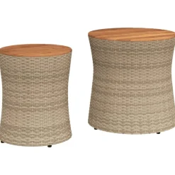 vidaXL Garten-Beistelltische 2 Stk. mit Holzplatte Beige Poly Rattan