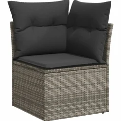 vidaXL Garten-Ecksofa mit Kissen Grau Poly Rattan