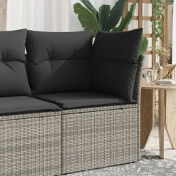 vidaXL Garten-Ecksofa mit Kissen Grau Poly Rattan