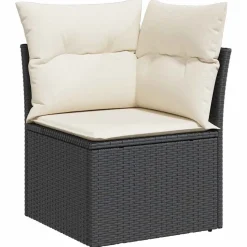 vidaXL Garten-Ecksofa mit Kissen Schwarz Poly Rattan
