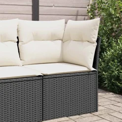 vidaXL Garten-Ecksofa mit Kissen Schwarz Poly Rattan