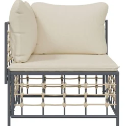 vidaXL Garten-Ecksofa mit Beige Kissen Poly Rattan