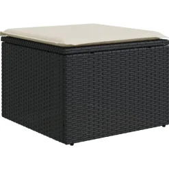 vidaXL Gartenhocker mit Kissen Schwarz 55x55x37 cm Poly Rattan