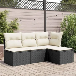 vidaXL Gartenhocker mit Kissen Schwarz 55x55x37 cm Poly Rattan