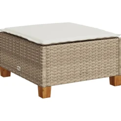 vidaXL Gartenhocker mit Kissen Beige 63,5x56x32 cm Poly Rattan