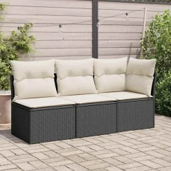 vidaXL Gartensessel ohne Armlehnen mit Kissen Schwarz Poly Rattan