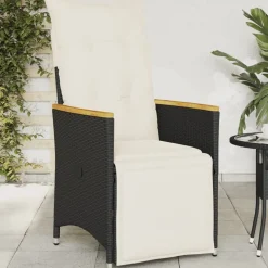 vidaXL Gartensessel Verstellbar mit Kissen Schwarz Poly Rattan