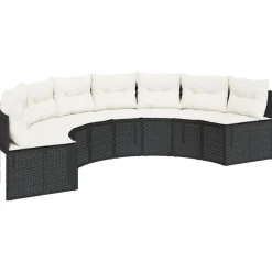 vidaXL Gartensofa mit Kissen Halbrund Schwarz Poly-Rattan