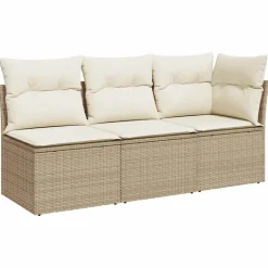 vidaXL Gartensofa mit Kissen 3-Sitzer Beige Poly Rattan