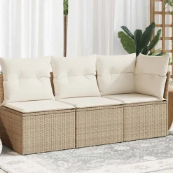 vidaXL Gartensofa mit Kissen 3-Sitzer Beige Poly Rattan