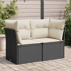 vidaXL Gartensofa mit Kissen 2-Sitzer Schwarz Poly Rattan
