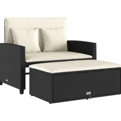 vidaXL Gartensofa mit Kissen 2-Sitzer Schwarz Poly Rattan