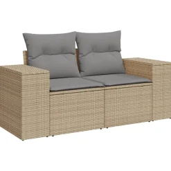 vidaXL Gartensofa mit Kissen 2-Sitzer Beige Poly Rattan