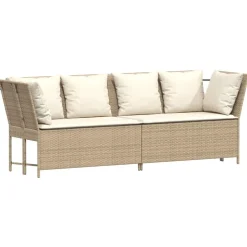 vidaXL Gartensofa mit Kissen Beige Poly Rattan