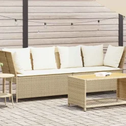 vidaXL Gartensofa mit Kissen Beige Poly Rattan