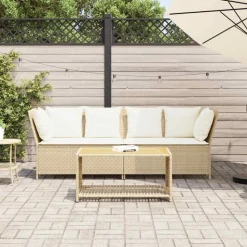 vidaXL Gartensofa mit Kissen Beige Poly Rattan