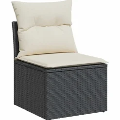 vidaXL Gartensofa ohne Armlehnen mit Kissen Schwarz Poly Rattan