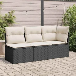 vidaXL Gartensofa ohne Armlehnen mit Kissen Schwarz Poly Rattan