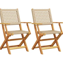 vidaXL Gartenstühle 2 Stk. Beige Massivholz Akazie und Poly Rattan