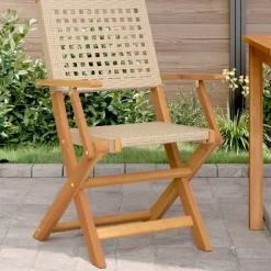 vidaXL Gartenstühle 2 Stk. Beige Massivholz Akazie und Poly Rattan