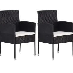 vidaXL Gartenstühle mit Kissen in Cremeweiß 2 Stk. Schwarz Polyrattan