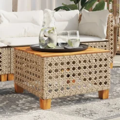 vidaXL Gartentisch Beige 55x55x36 cm Poly Rattan Akazienholz