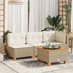 vidaXL Gartentisch Beige 55x55x36 cm Poly Rattan Akazienholz