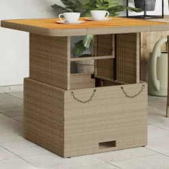 vidaXL Gartentisch Beige 80x80x71 cm Poly Rattan und Akazienholz