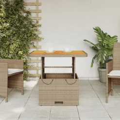 vidaXL Gartentisch Beige 80x80x71 cm Poly Rattan und Akazienholz